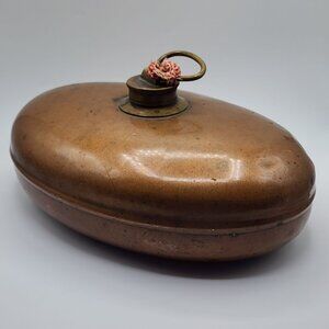 Vintage Copper Hot Water Bottle Lid Handle Bed Warmer Oval Shape 11" x 7.5"